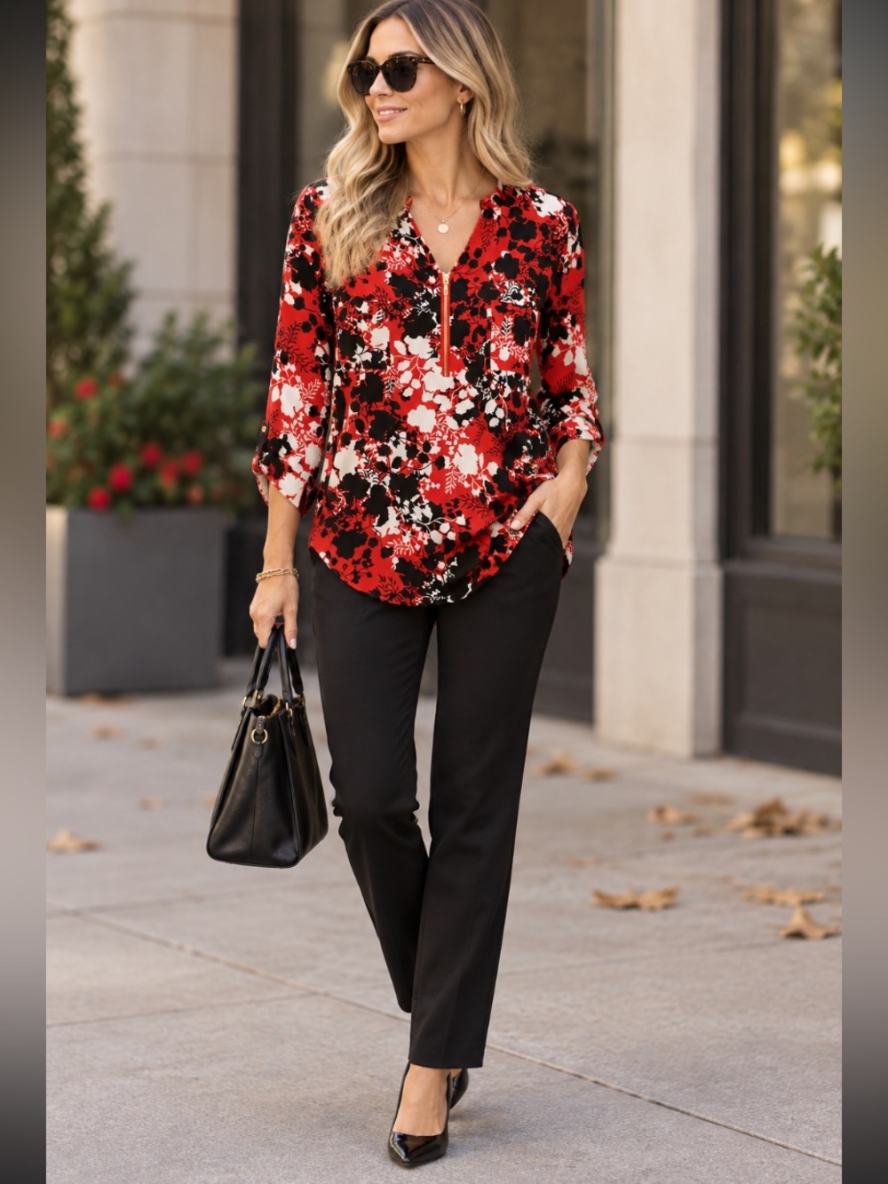🎄🧑🎄 JACLYN SMITH Red, White & Black Blouse NWT XXL